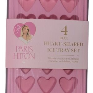 Paris Hilton Ice Tray Set Kitchen OS Pink New Heart Shaped 4 Piece Silicone